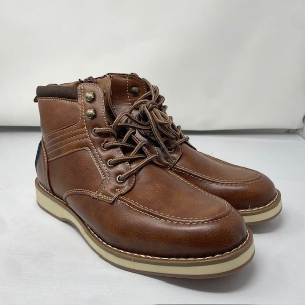 Steve Madden P-Doyers Mens Brown Moc Toe Lace Up Side Zip Boots 9.5M SF2557